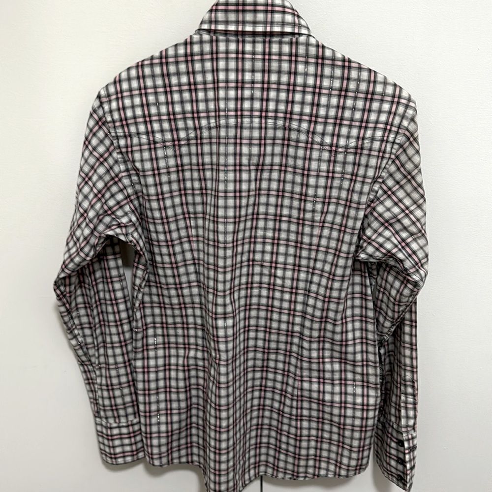 Burberry Woman’s Black Label Japan Long Sleeve Blouse Plaid w/Metallic Thread. - Picture 2 of 10